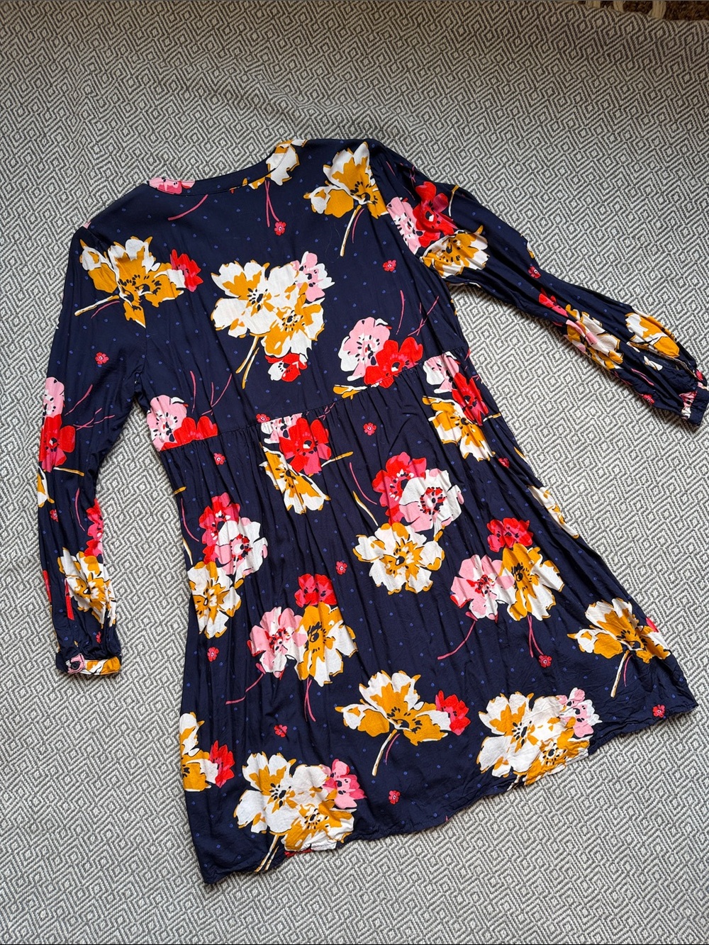 Old Navy Women’s Navy Floral Long-Sleeve Dress - Pink, Red & Mustard Flowers